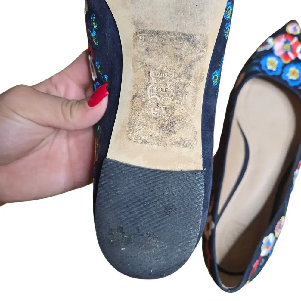 Tory Burch‎ Rosemont Pansy Floral Embroidered Pointed Toe Flats Size: 9